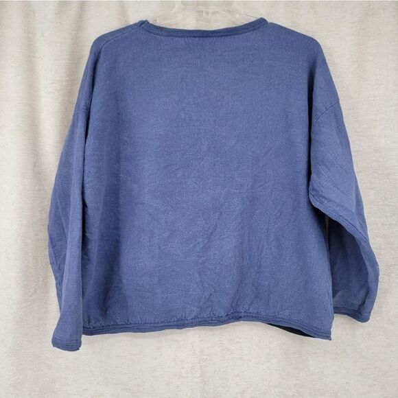 Tompkins Ave 90s Vintage USA Cropped Crewneck Blue One Size OSFA Oversized - Picture 2 of 12